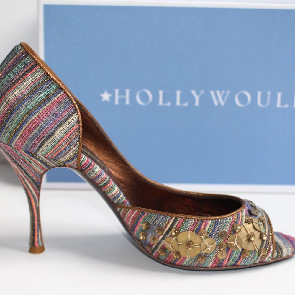 HOLLYWOULD striped sequence heels